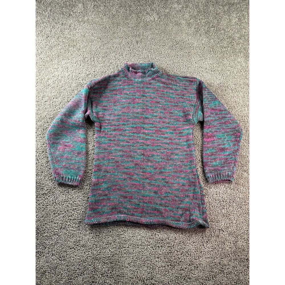 VINTAGE 90s EXTRA Sweater Womens Medium Pink Green Acrylic Knit Pullover FLAW